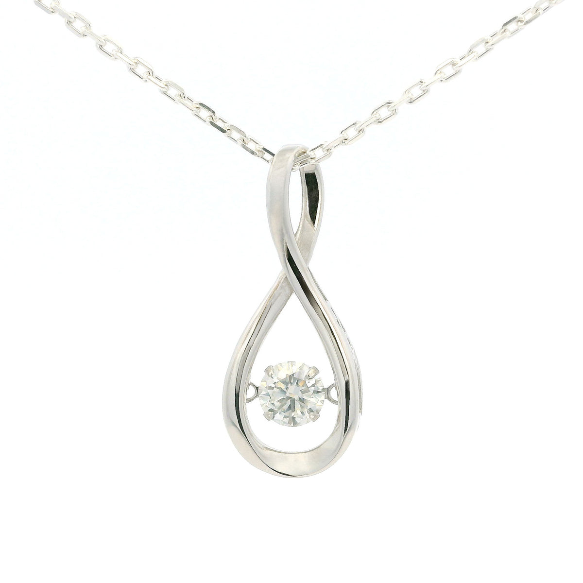 White Gold Infinity Moissanite Silver Dazzle Pendant Necklace