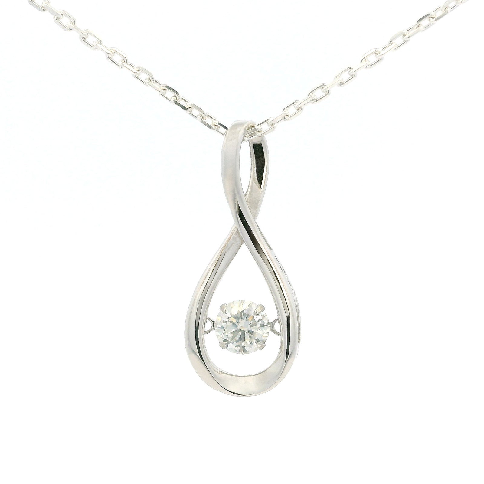 White Gold Infinity Moissanite Silver Dazzle Pendant Necklace