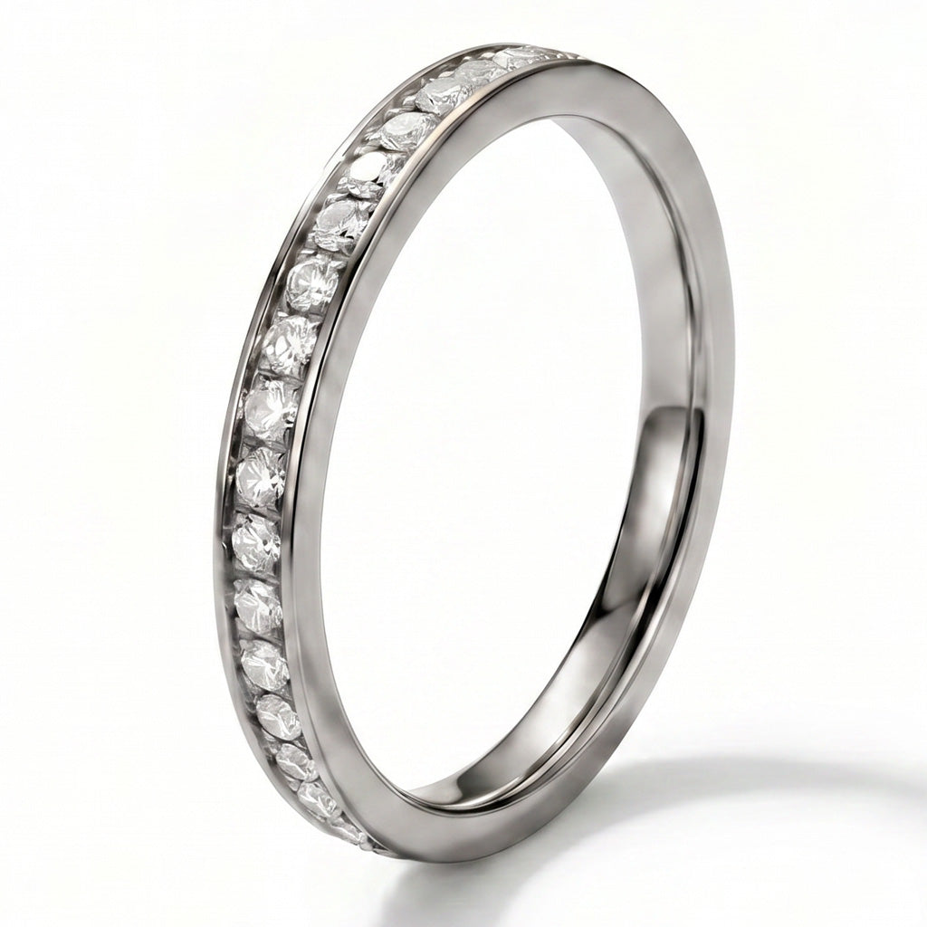 2mm Original Titanium Full Glitz Eternity Ring Cubic Zirconia Stacking Ring