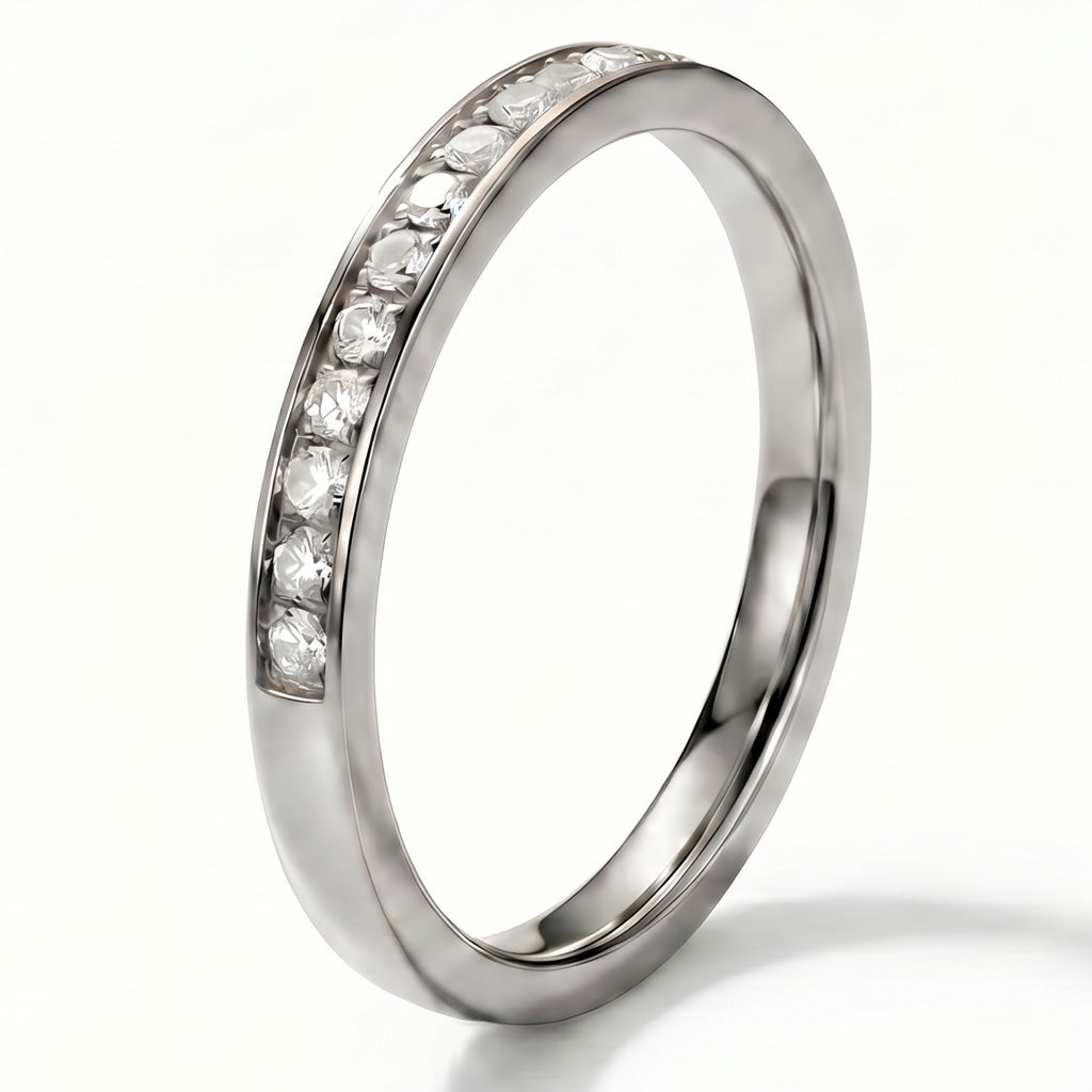 2mm Original Titanium Half Glitz Eternity Ring Cubic Zirconia Stacking Ring