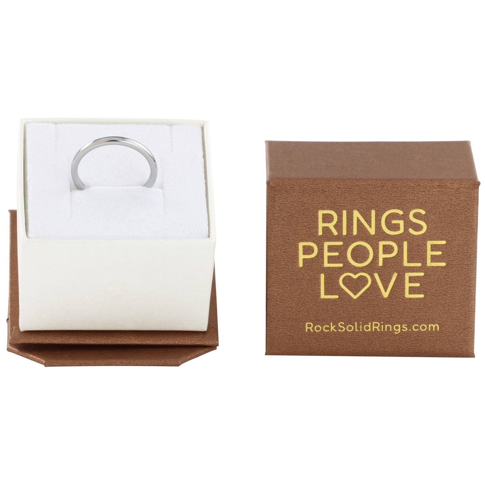 Tungsten wedding ring presented in gift box