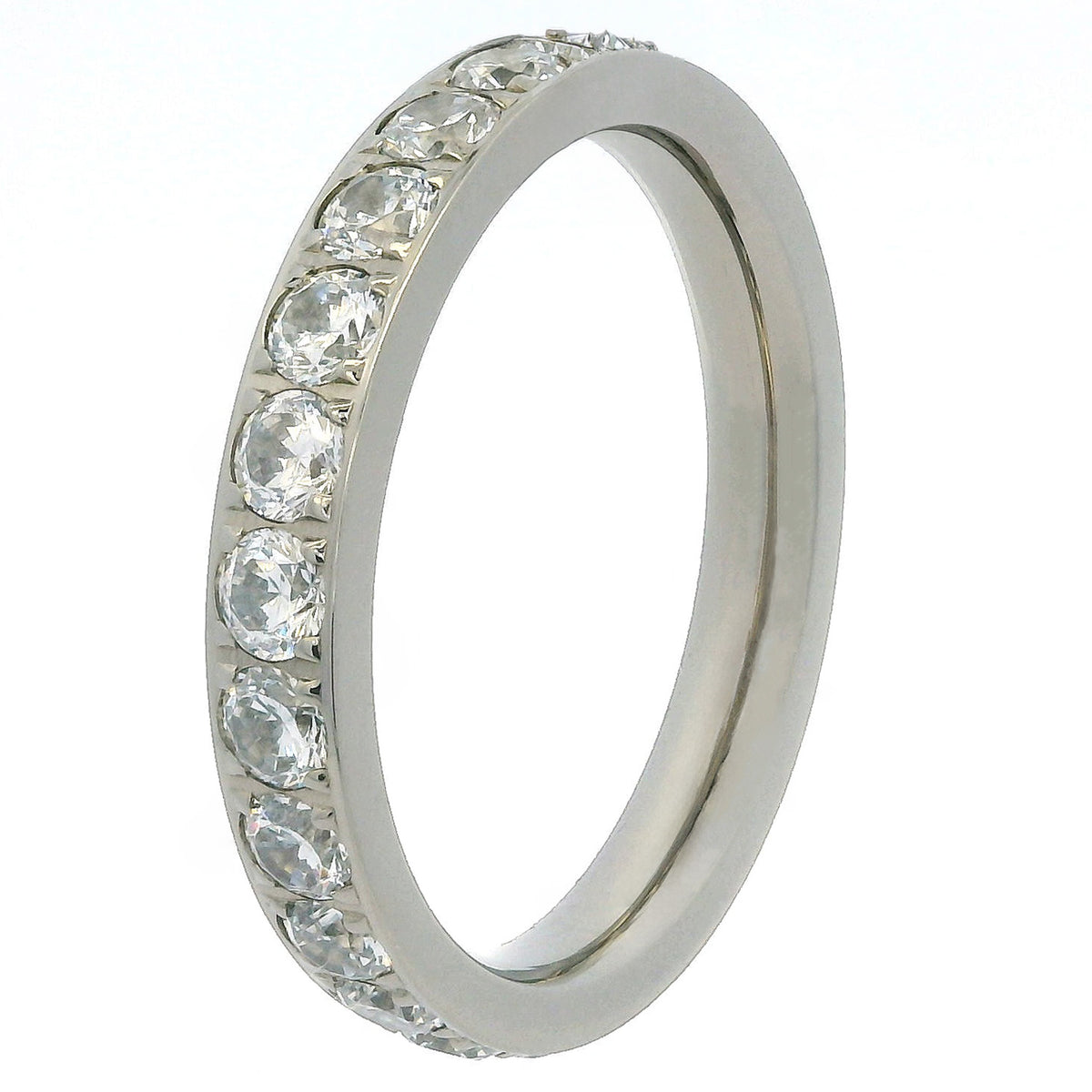 3mm White Gold Full Glitz Eternity Ring | Cubic Zirconia Stacking Ring