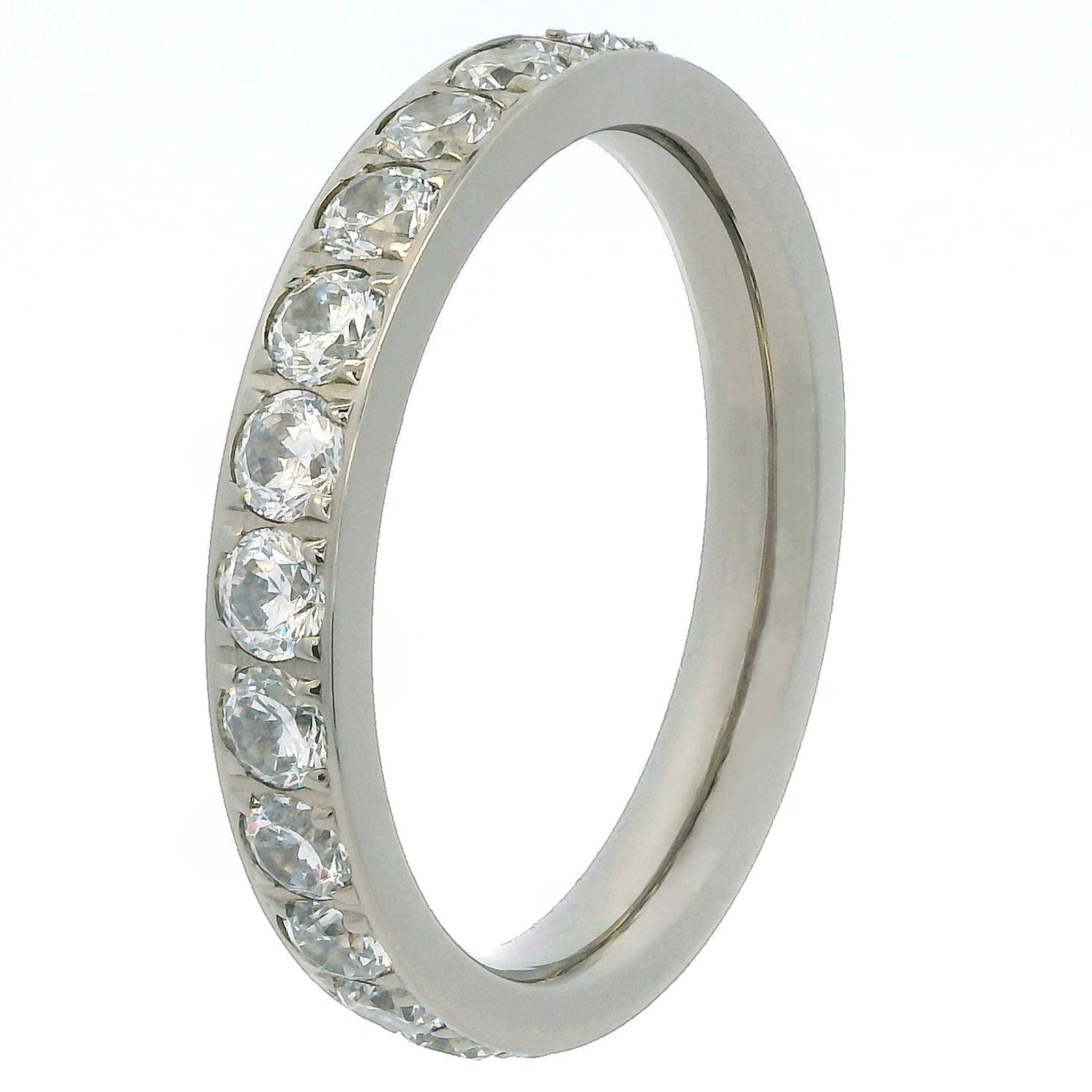 3mm White Gold Full Glitz Eternity Ring | Cubic Zirconia Stacking Ring