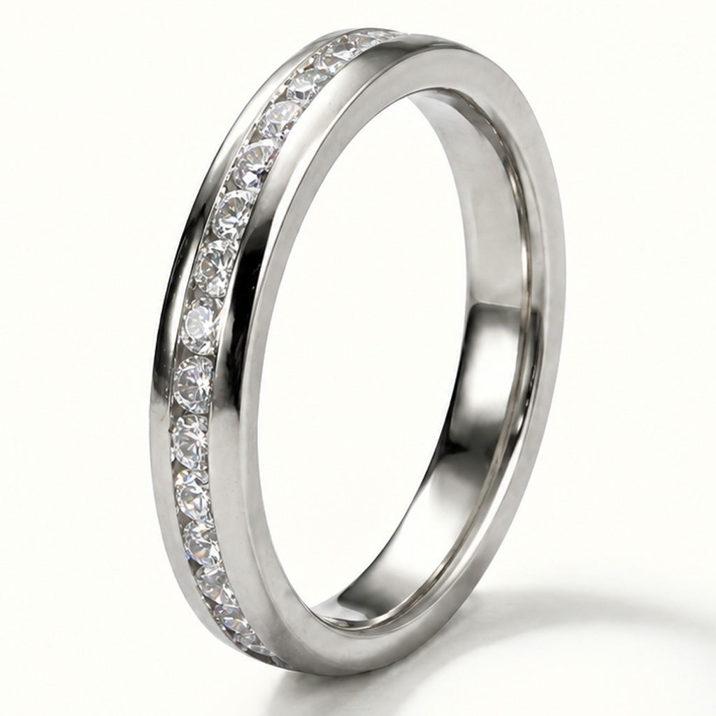 4mm Original Titanium Full Glitz Eternity Ring Cubic Zirconia Stacking Ring