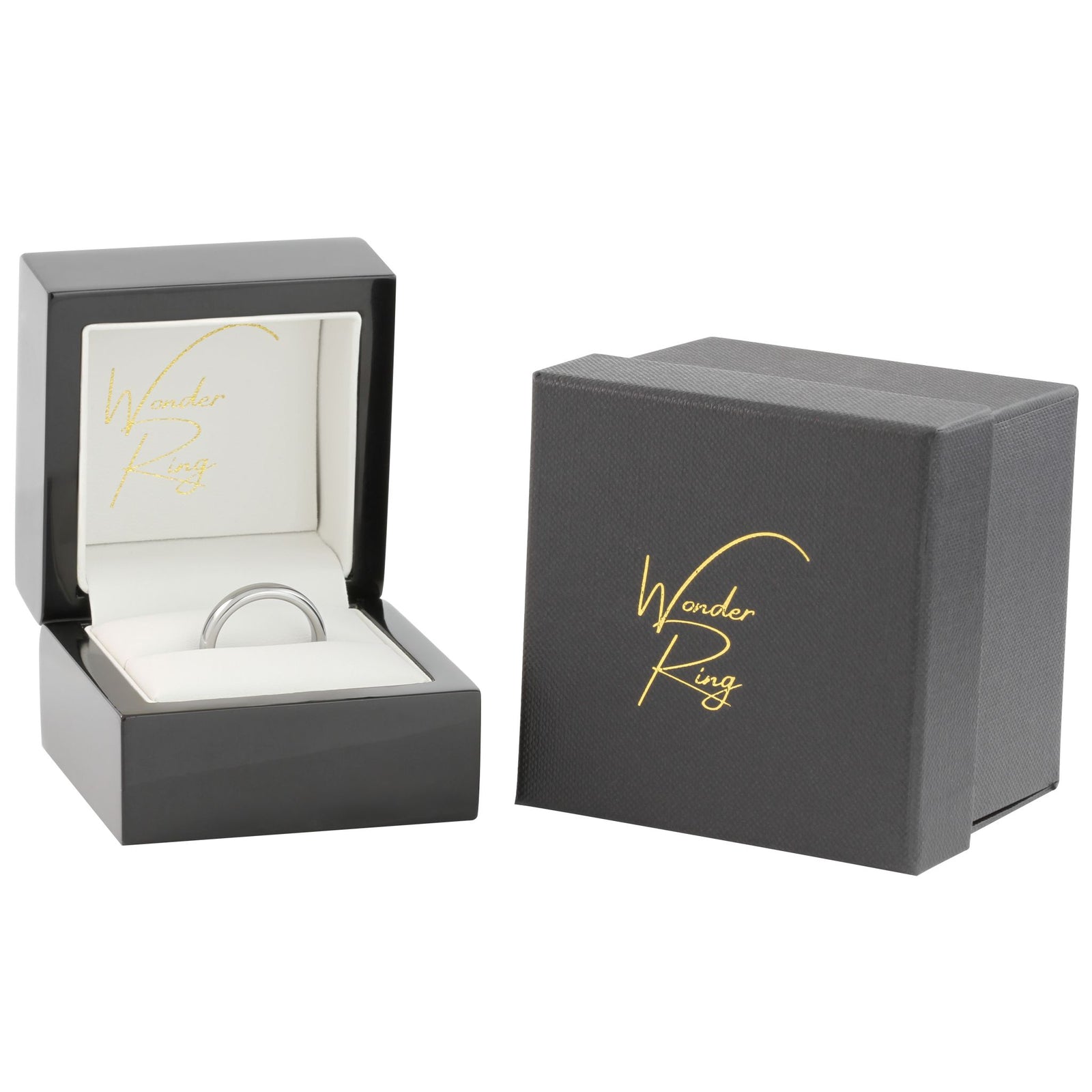 Tungsten wedding ring presented in gift box