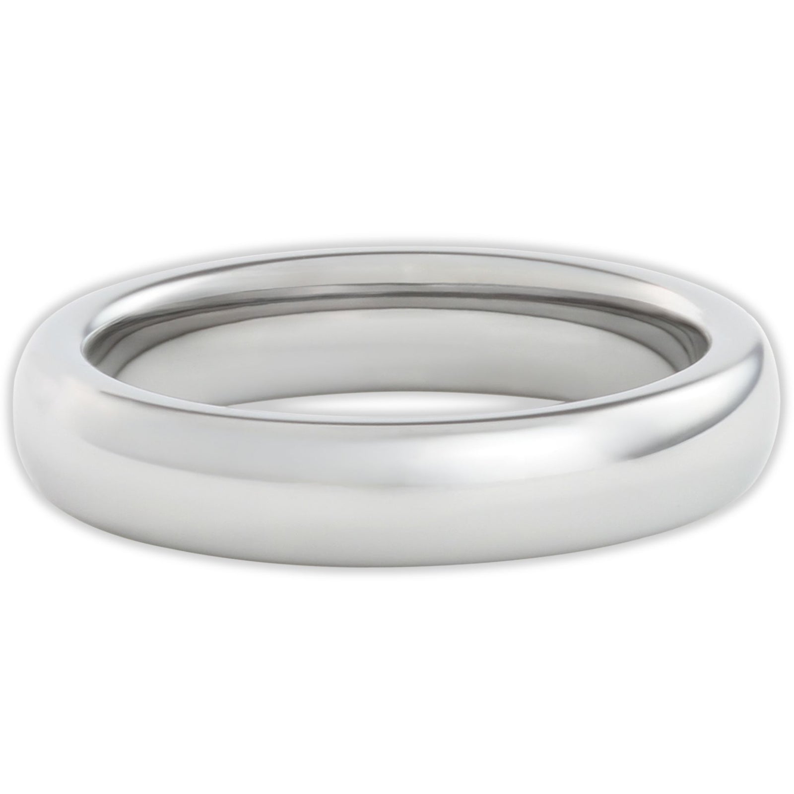 Top view of tungsten ring with smooth polished surface and domed design