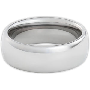 Top view of tungsten ring with smooth polished surface and domed design