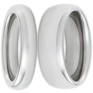 Set of tungsten scratch-resistant wedding rings with smooth domed profile and polished finish