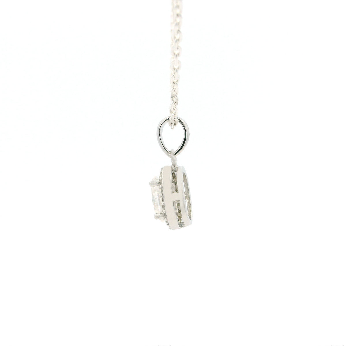 White Gold 1ct Oval Moissanite Halo Silver Dazzle Pendant Necklace