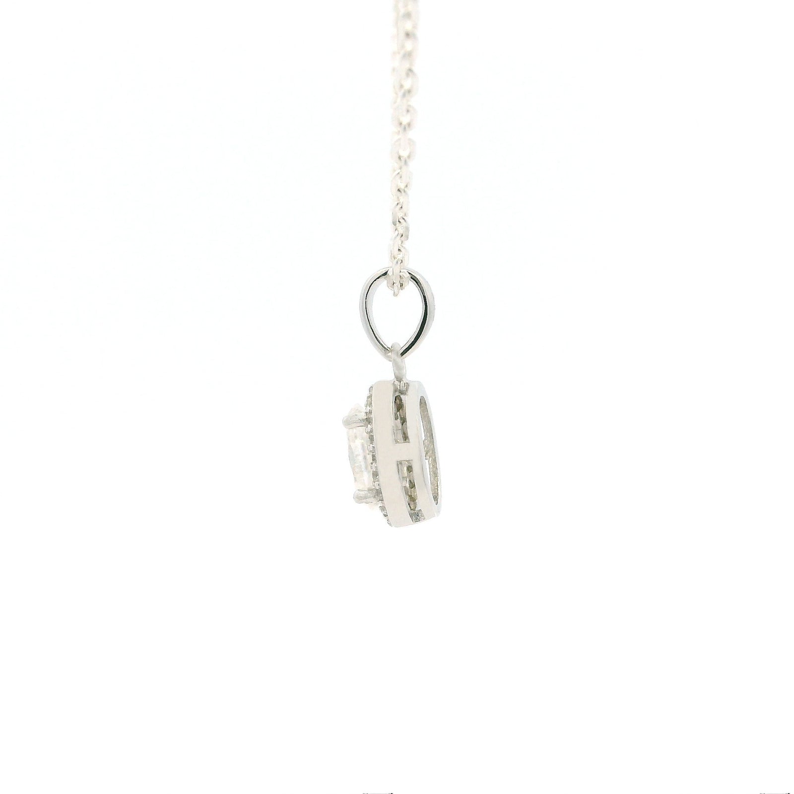 White Gold 1ct Oval Moissanite Halo Silver Dazzle Pendant Necklace