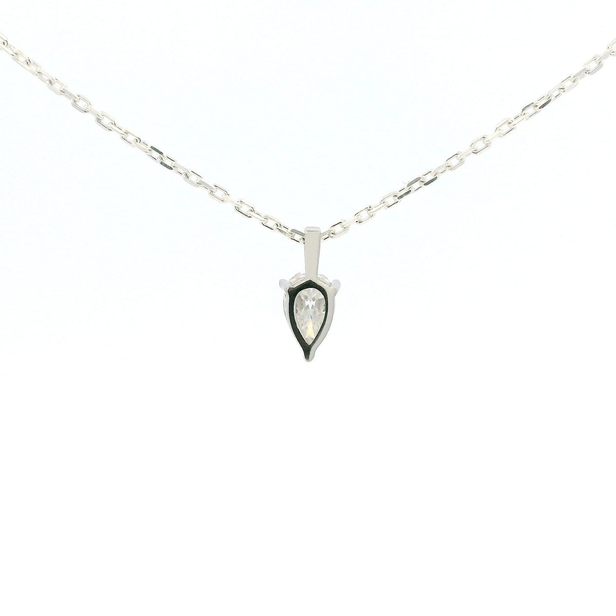 White Gold 1ct Pear Drop Moissanite Silver Dazzle Pendant Necklace