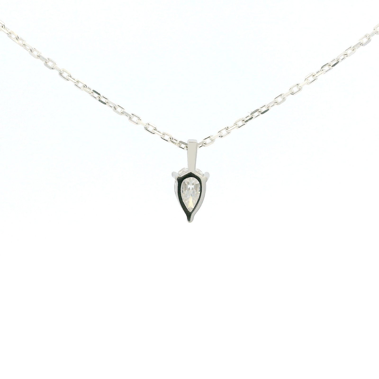 White Gold 1ct Pear Drop Moissanite Silver Dazzle Pendant Necklace