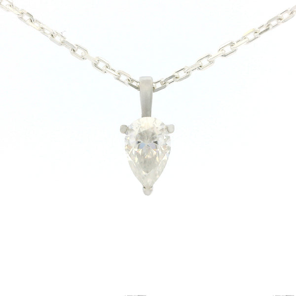 White Gold 1ct Pear Drop Moissanite Silver Dazzle Pendant Necklace