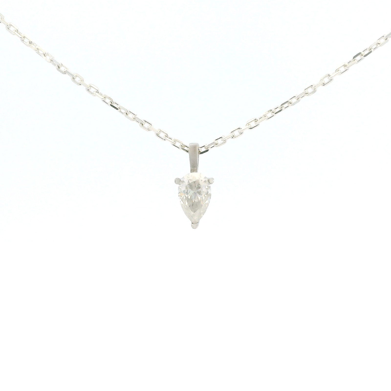 White Gold 1ct Pear Drop Moissanite Silver Dazzle Pendant Necklace