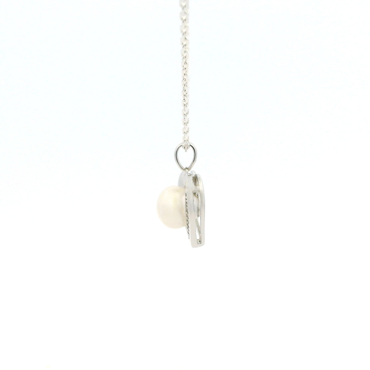 White Gold Moissanite Pearl Heart Silver Dazzle Pendant Necklace