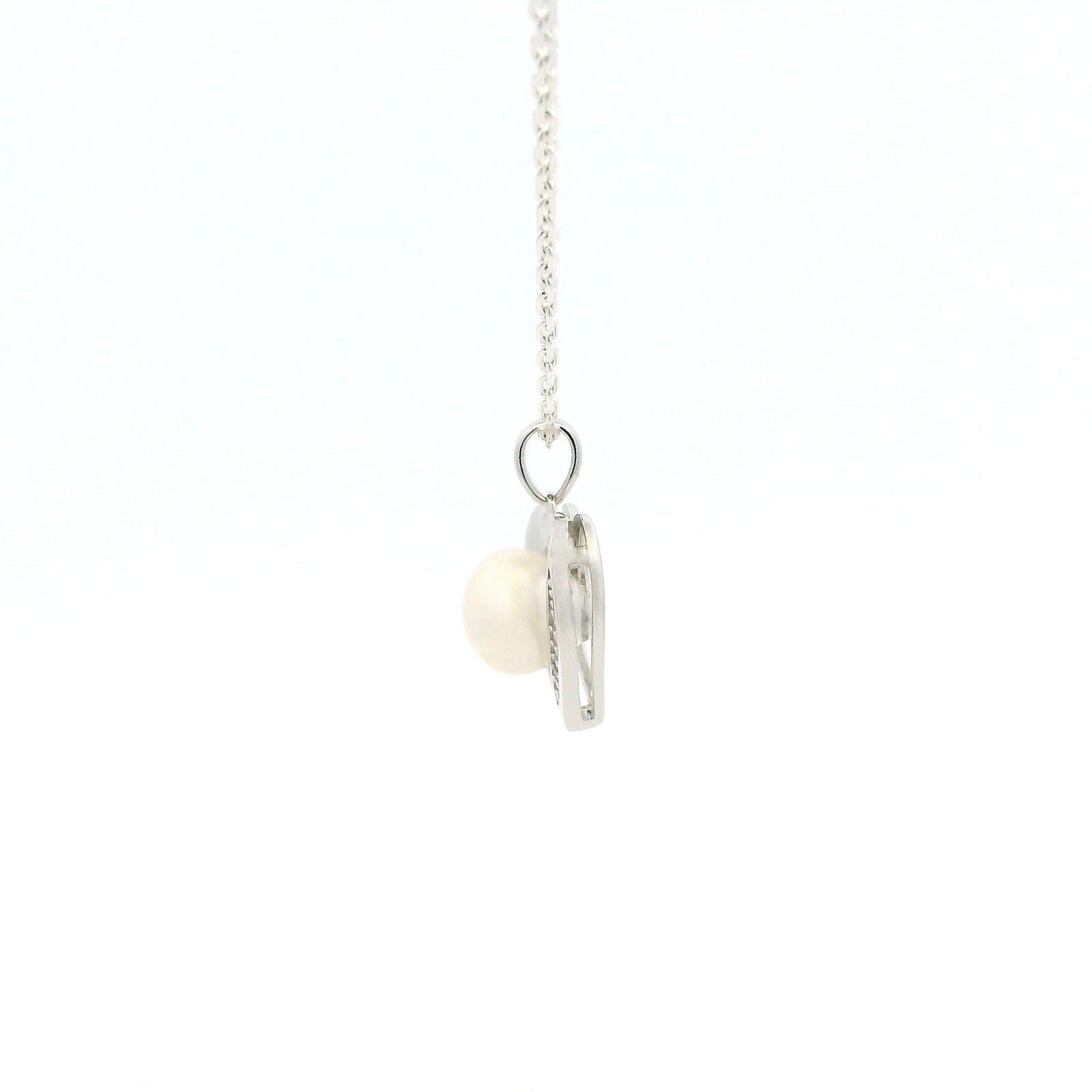 White Gold Moissanite Pearl Heart Silver Dazzle Pendant Necklace