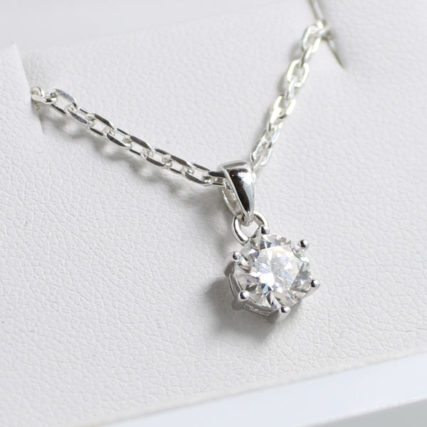 White Gold 1ct Round Moissanite Silver Dazzle Pendant Necklace