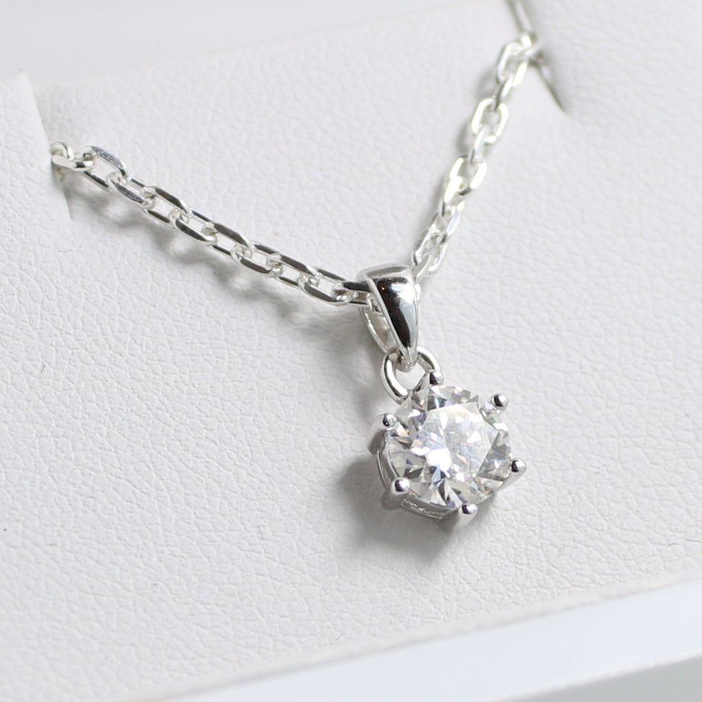 White Gold 1ct Round Moissanite Silver Dazzle Pendant Necklace
