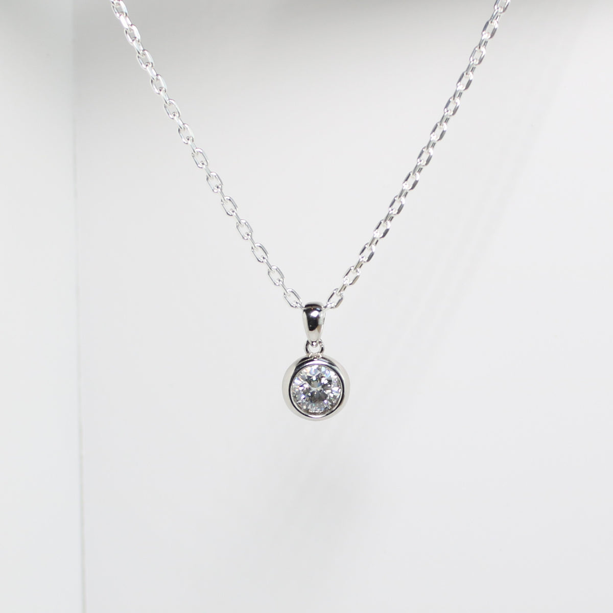 White Gold 1ct Moissanite Enclosed Silver Dazzle Pendant Necklace