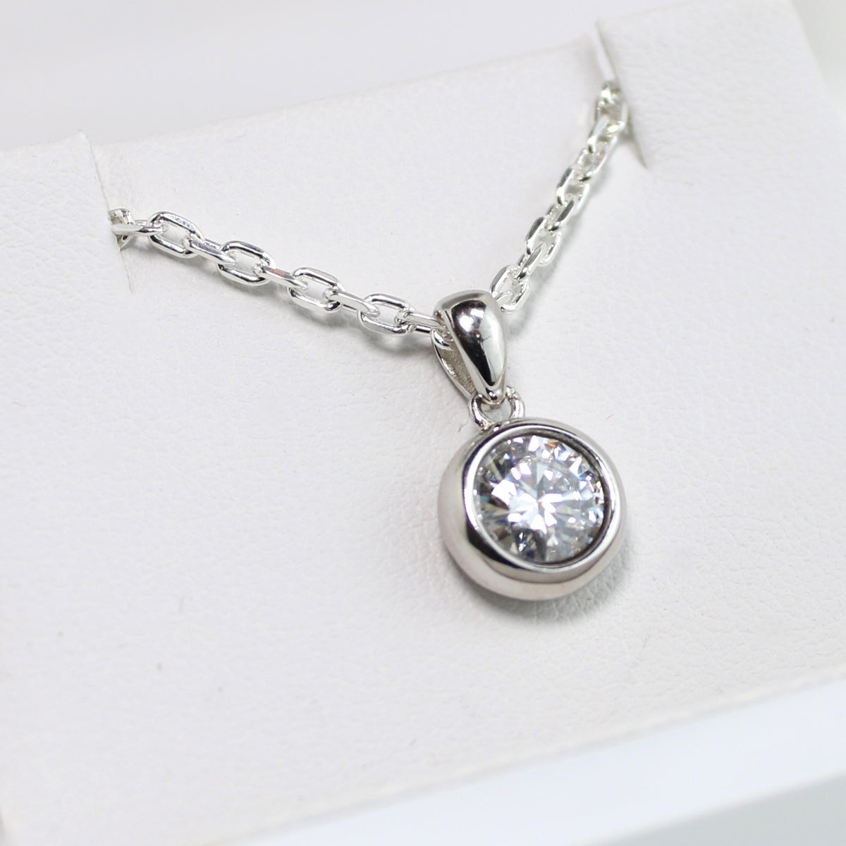 White Gold 1ct Moissanite Enclosed Silver Dazzle Pendant Necklace