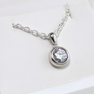 White Gold 1ct Moissanite Enclosed Silver Dazzle Pendant Necklace