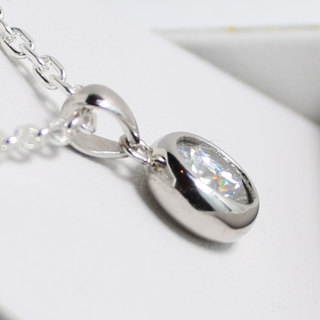 White Gold 1ct Moissanite Enclosed Silver Dazzle Pendant Necklace