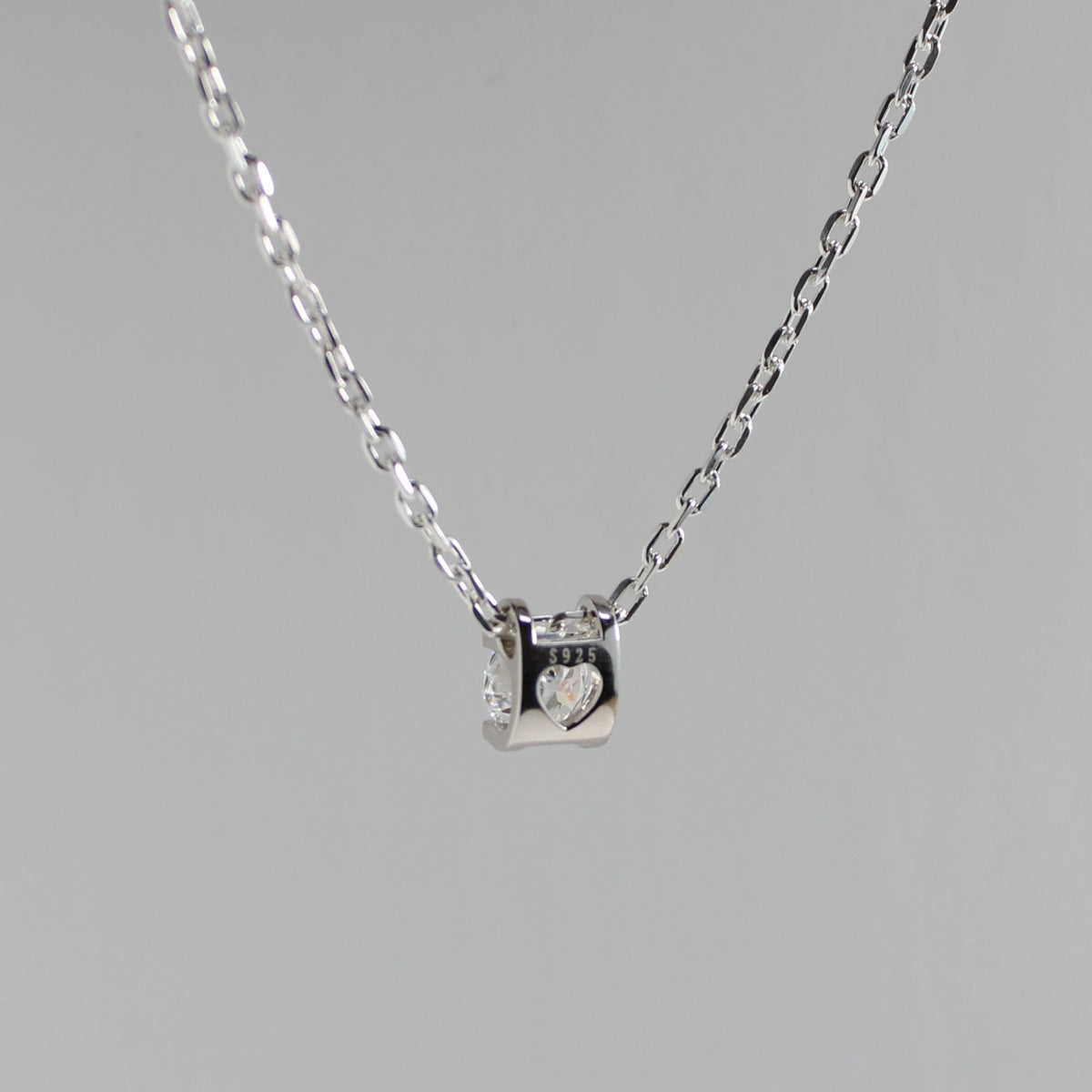White Gold 1ct Moissanite Secret Heart Silver Dazzle Pendant Necklace