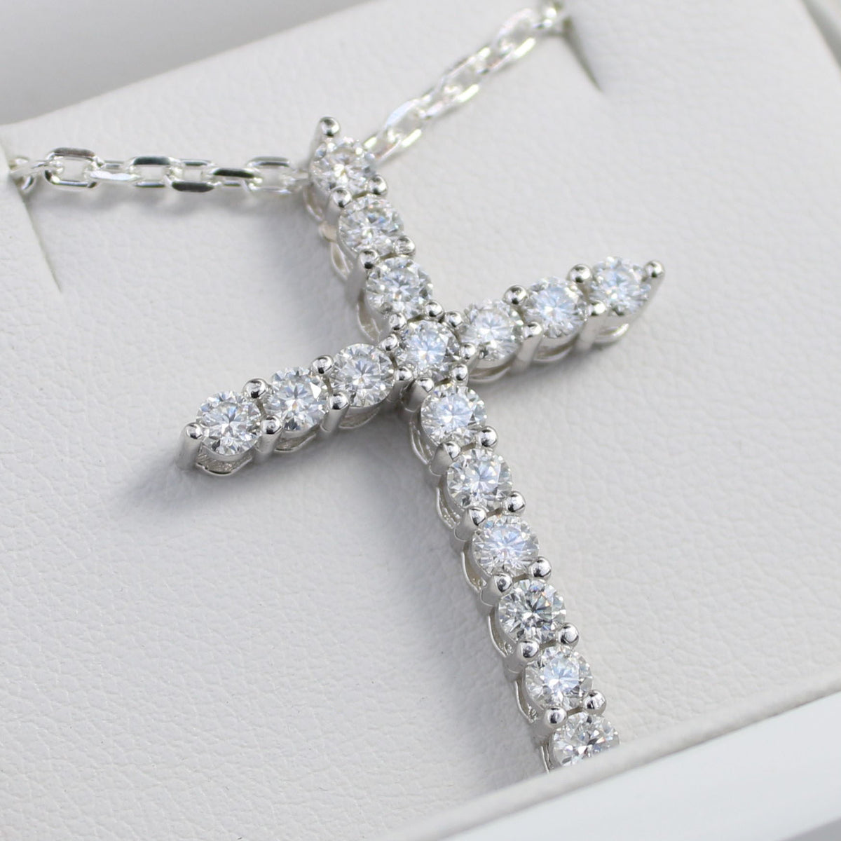 White Gold 2ct Moissanite Cross Silver Dazzle Pendant Necklace