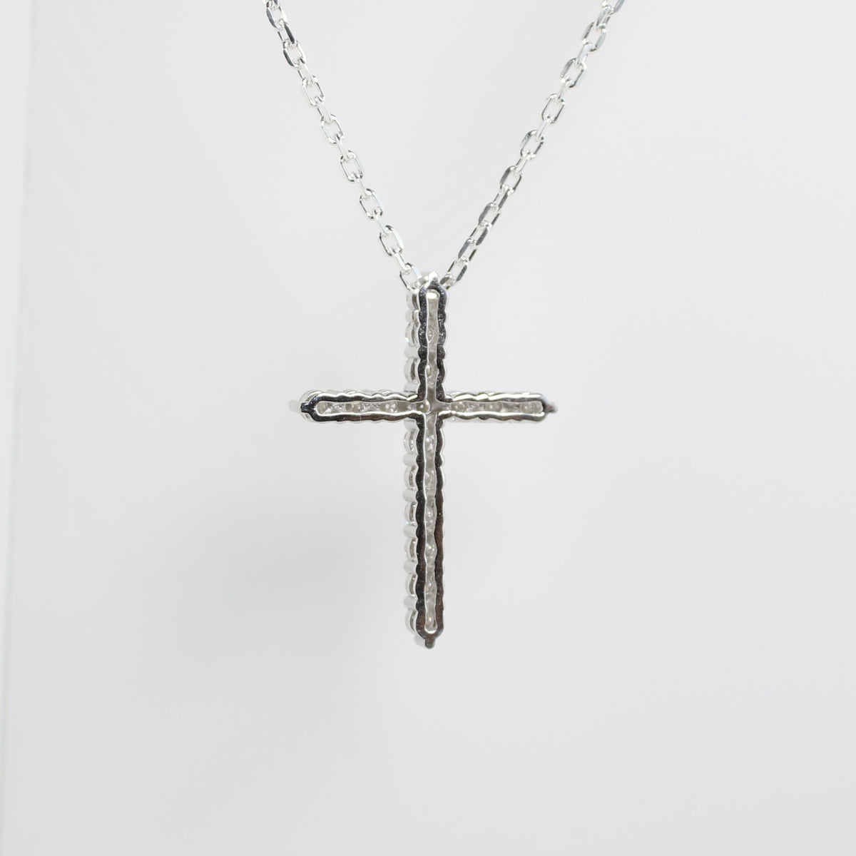 White Gold 2ct Moissanite Cross Silver Dazzle Pendant Necklace