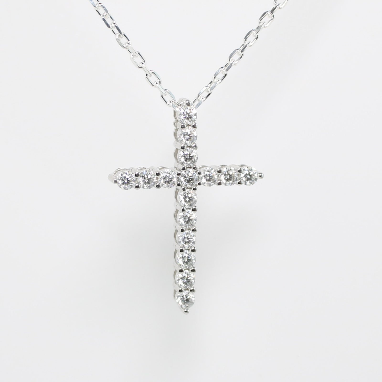 White Gold 2ct Moissanite Cross Silver Dazzle Pendant Necklace