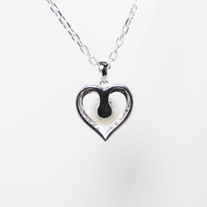 White Gold Moissanite Pearl Heart Silver Dazzle Pendant Necklace