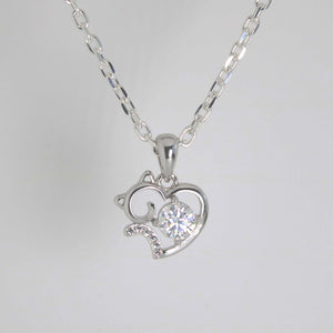 White Gold Moissanite Cat Silver Dazzle Pendant Necklace