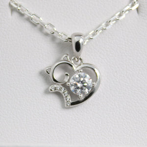 White Gold Moissanite Cat Silver Dazzle Pendant Necklace