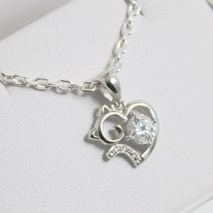 White Gold Moissanite Cat Silver Dazzle Pendant Necklace