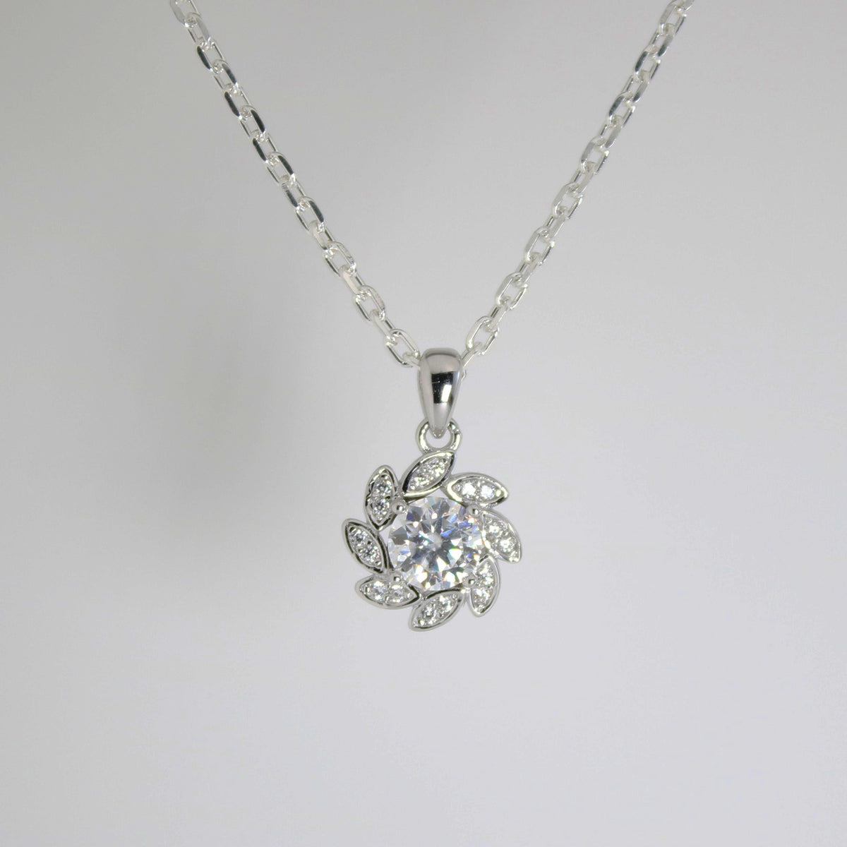 White Gold 1ct Moissanite Flower Silver Dazzle Pendant Necklace