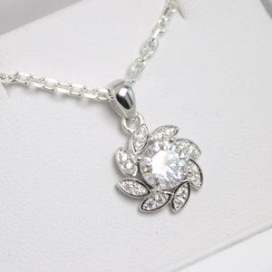 White Gold 1ct Moissanite Flower Silver Dazzle Pendant Necklace