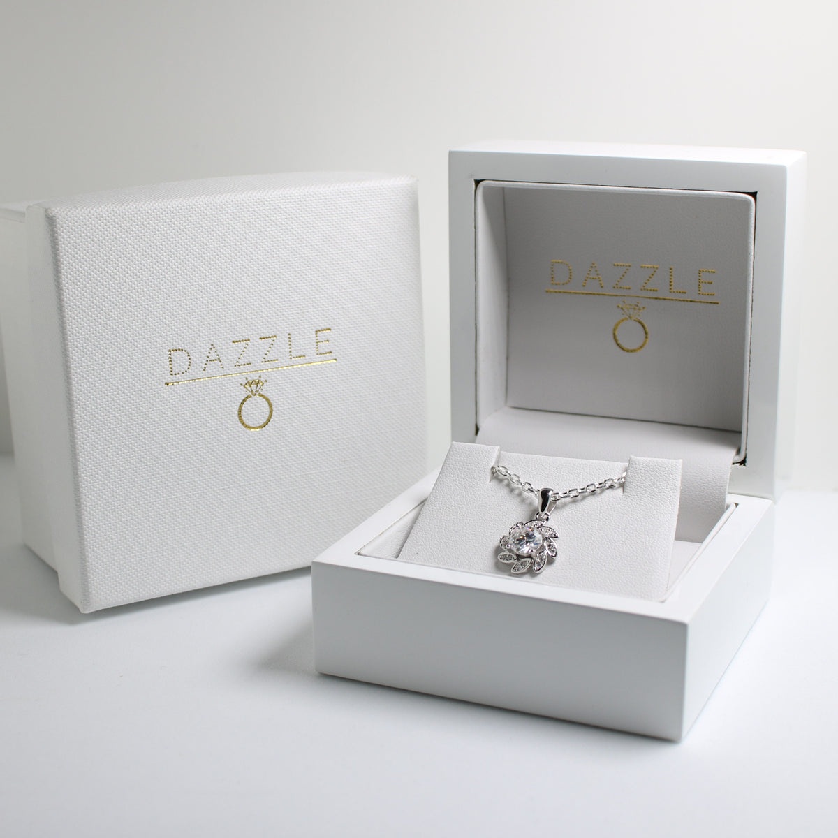 White Gold 1ct Moissanite Flower Silver Dazzle Pendant Necklace