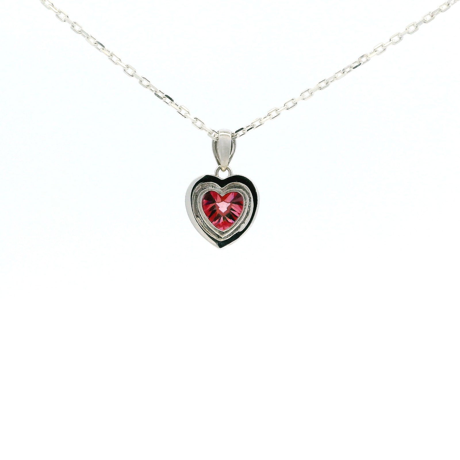 White Gold 1ct Pink Heart Moissanite Halo Silver Dazzle Pendant Necklace