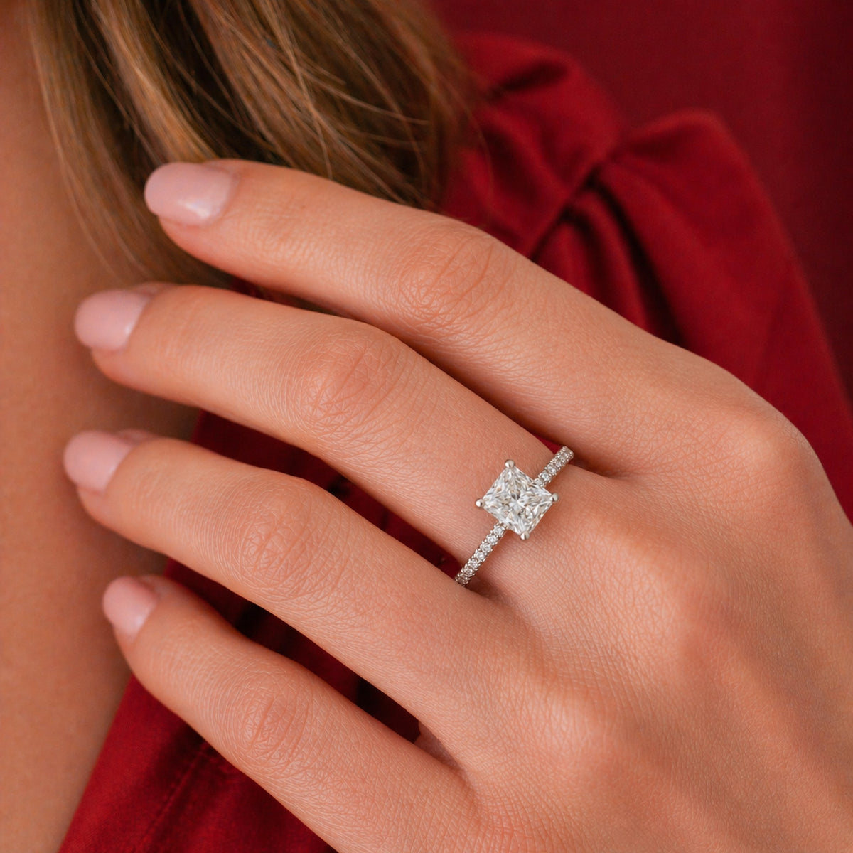 White Gold 1ct Square Moissanite Slimline Dazzle Ring