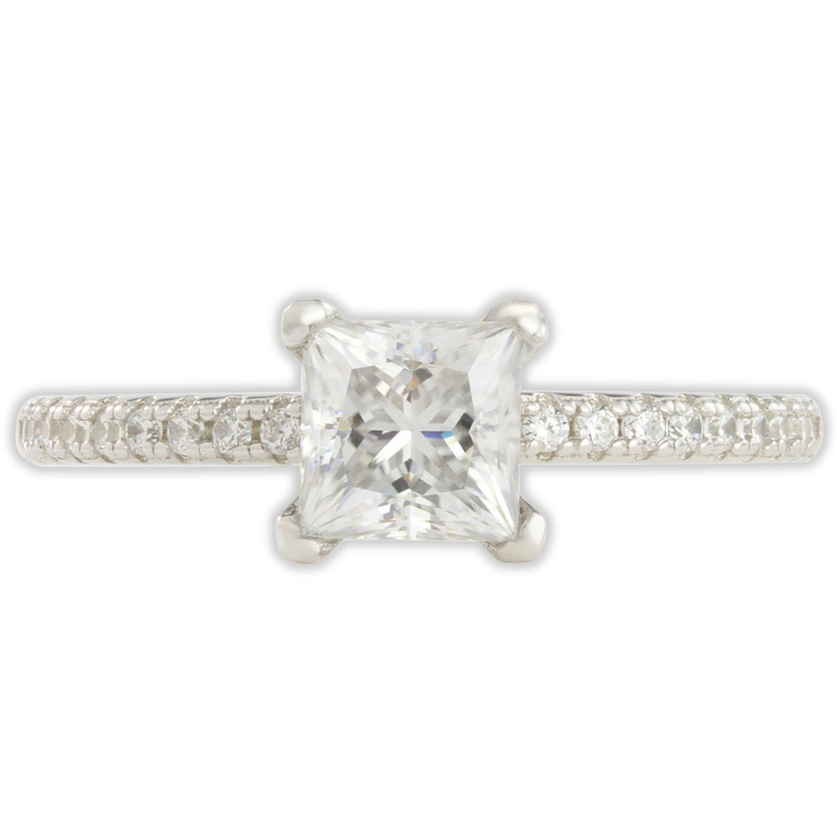 White Gold 1ct Square Moissanite Slimline Dazzle Ring