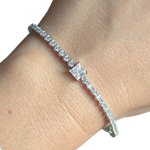 1ct White Gold Moissanite Princess Tennis Silver Dazzle Bracelet