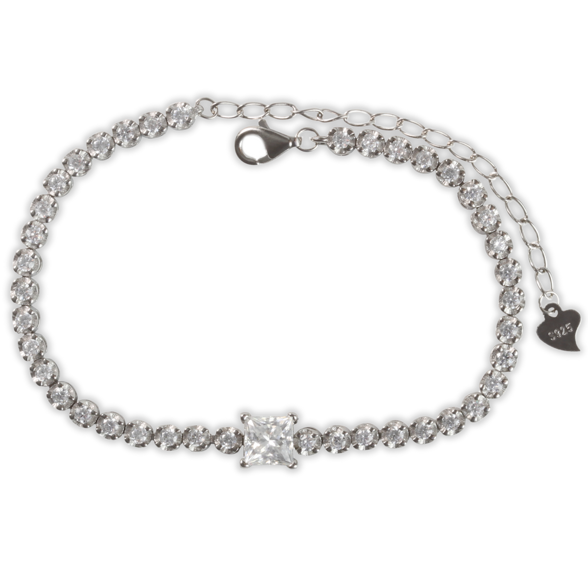 1ct White Gold Moissanite Princess Tennis Silver Dazzle Bracelet