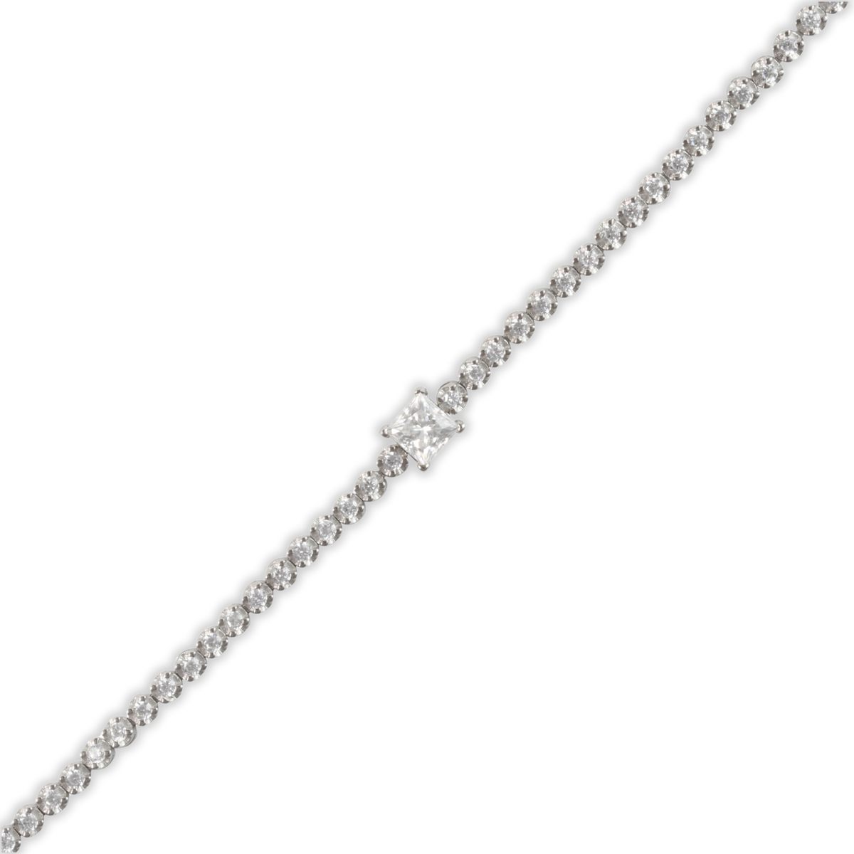 1ct White Gold Moissanite Princess Tennis Silver Dazzle Bracelet