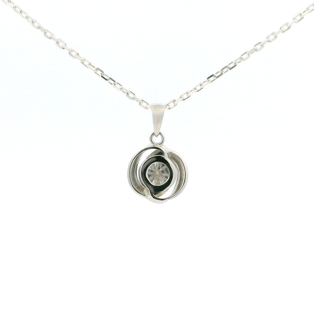 White Gold 1ct Moissanite Swirl Silver Dazzle Pendant Necklace