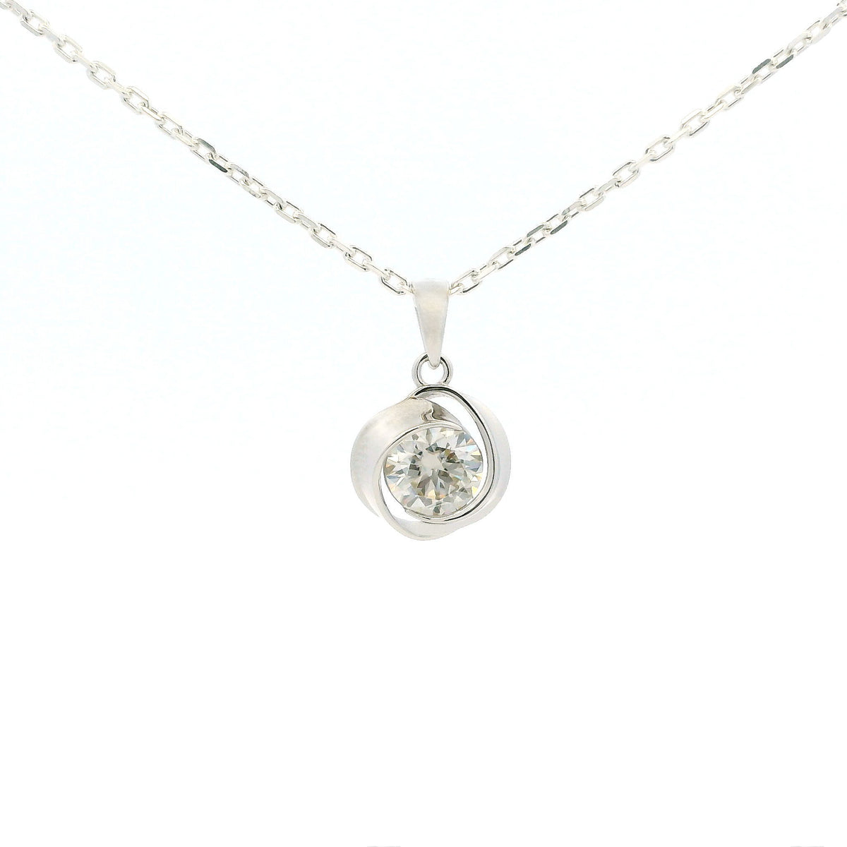 White Gold 1ct Moissanite Swirl Silver Dazzle Pendant Necklace
