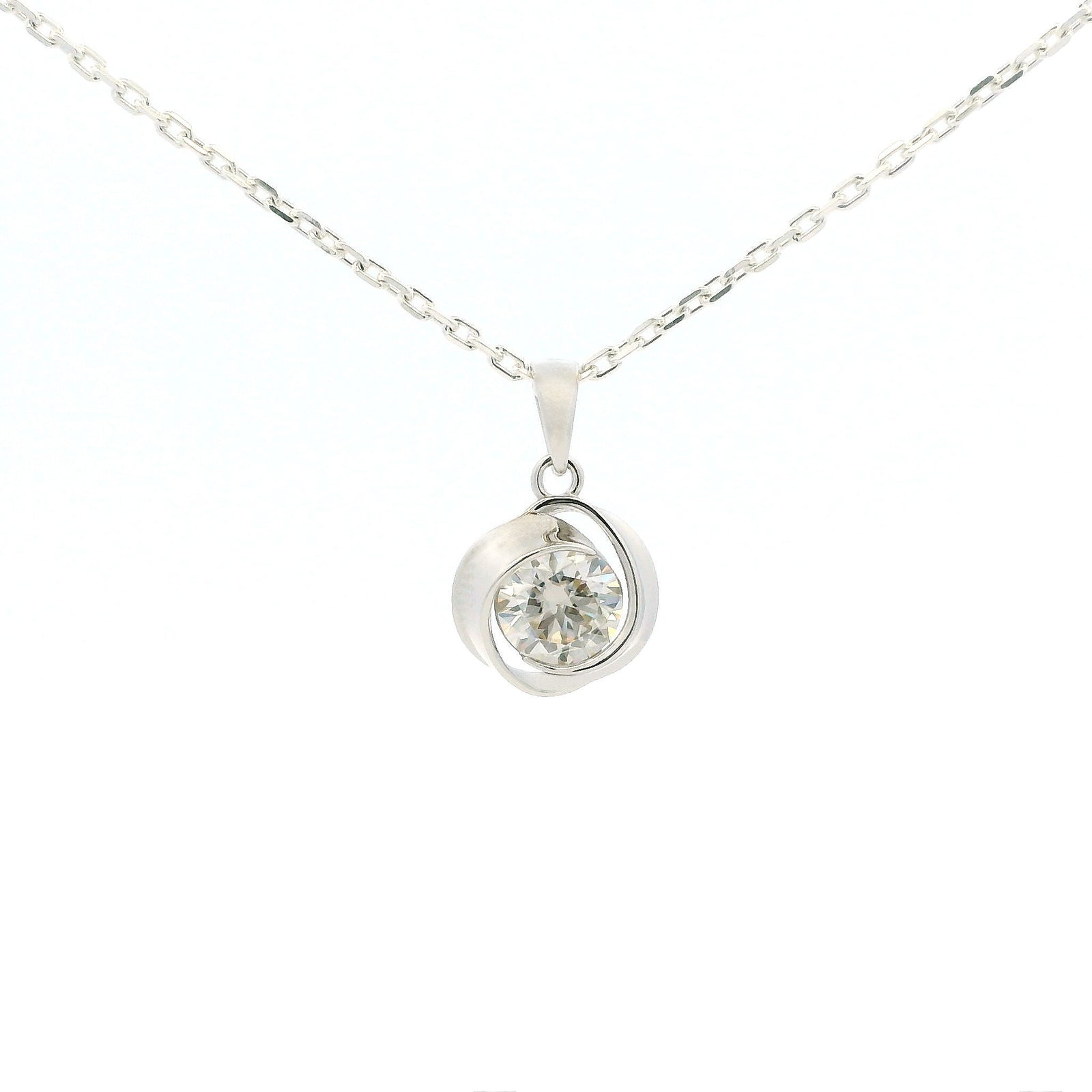 White Gold 1ct Moissanite Swirl Silver Dazzle Pendant Necklace