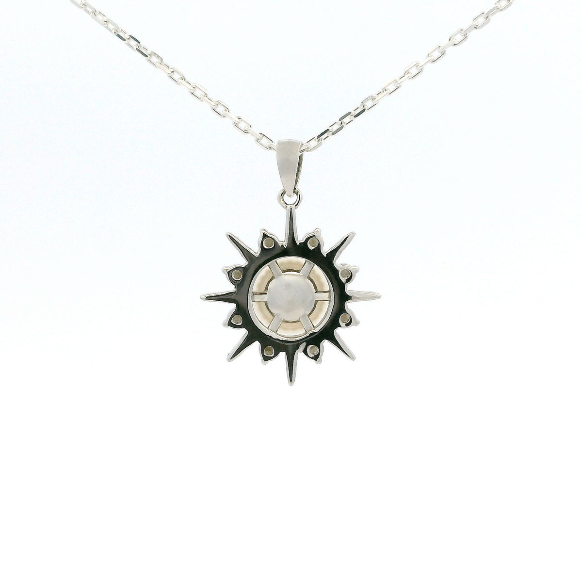 White Gold Moissanite Pearl Star Silver Dazzle Pendant Necklace