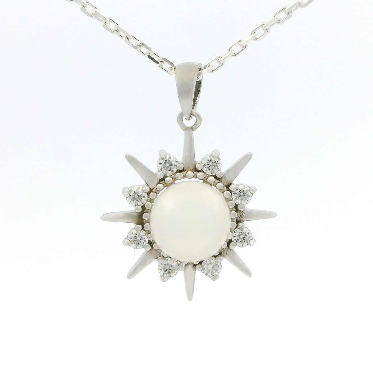 White Gold Moissanite Pearl Star Silver Dazzle Pendant Necklace