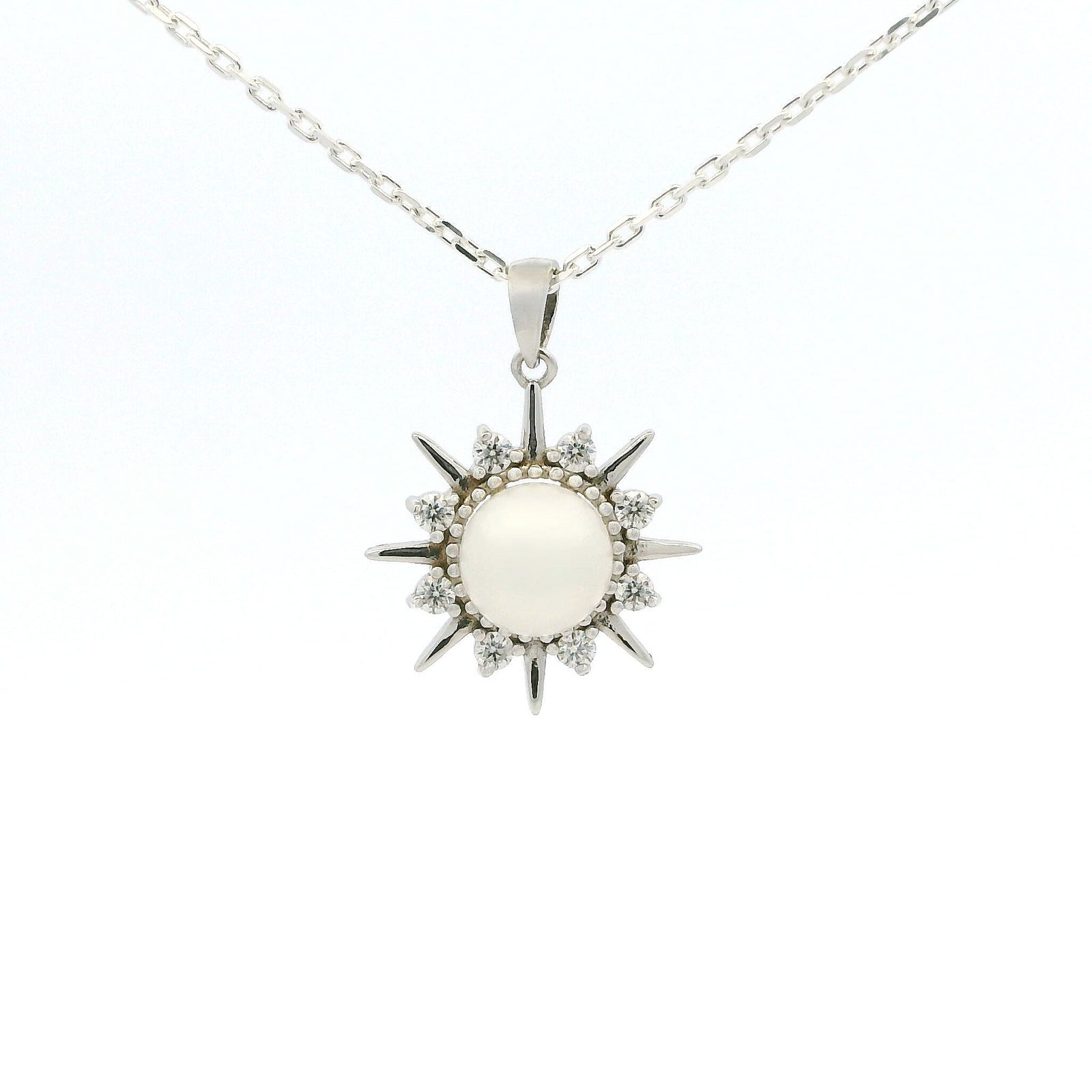 White Gold Moissanite Pearl Star Silver Dazzle Pendant Necklace