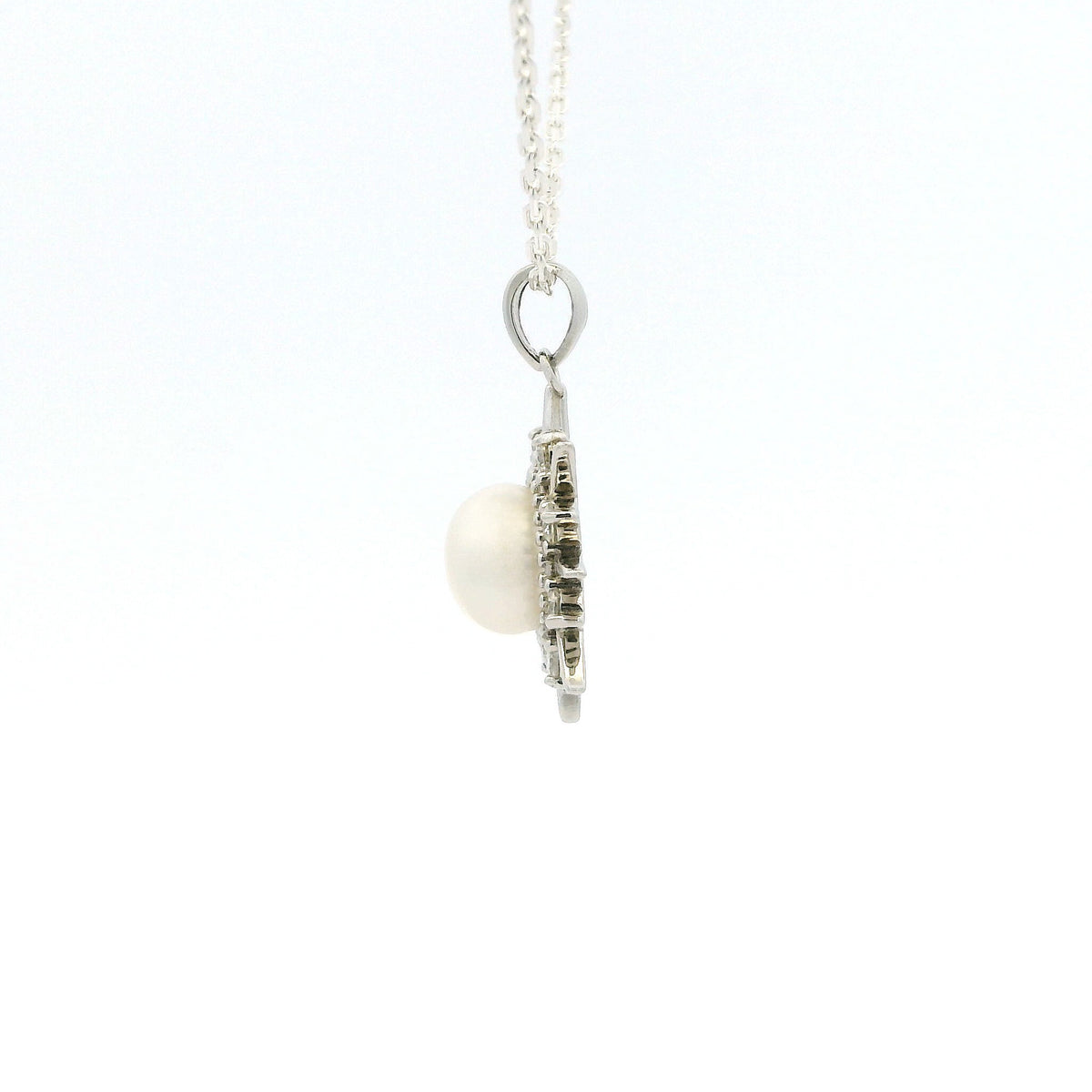 White Gold Moissanite Pearl Star Silver Dazzle Pendant Necklace